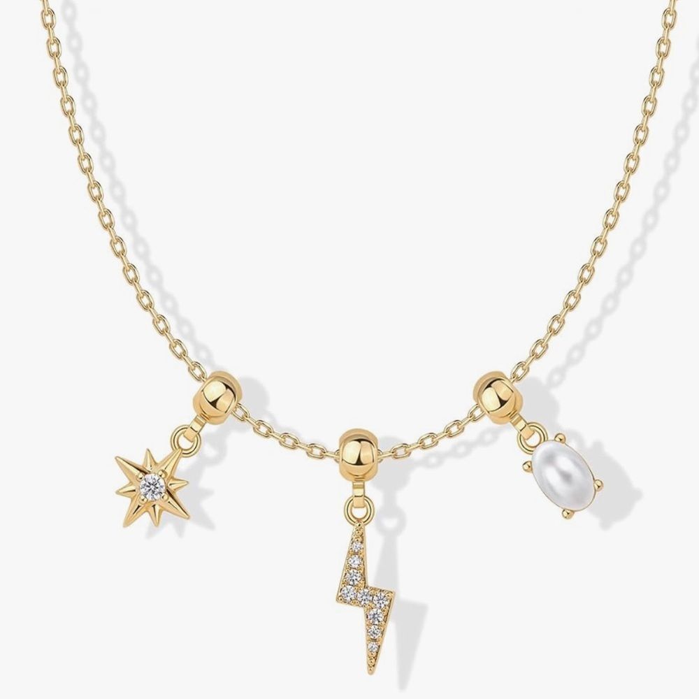 NEW 14k Gold Plated Three Charms Pendant Necklace